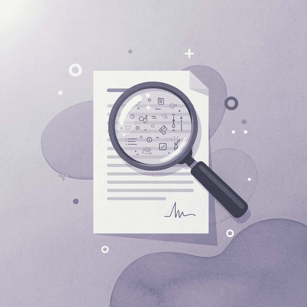Magnifying glass examining small details on a legal document