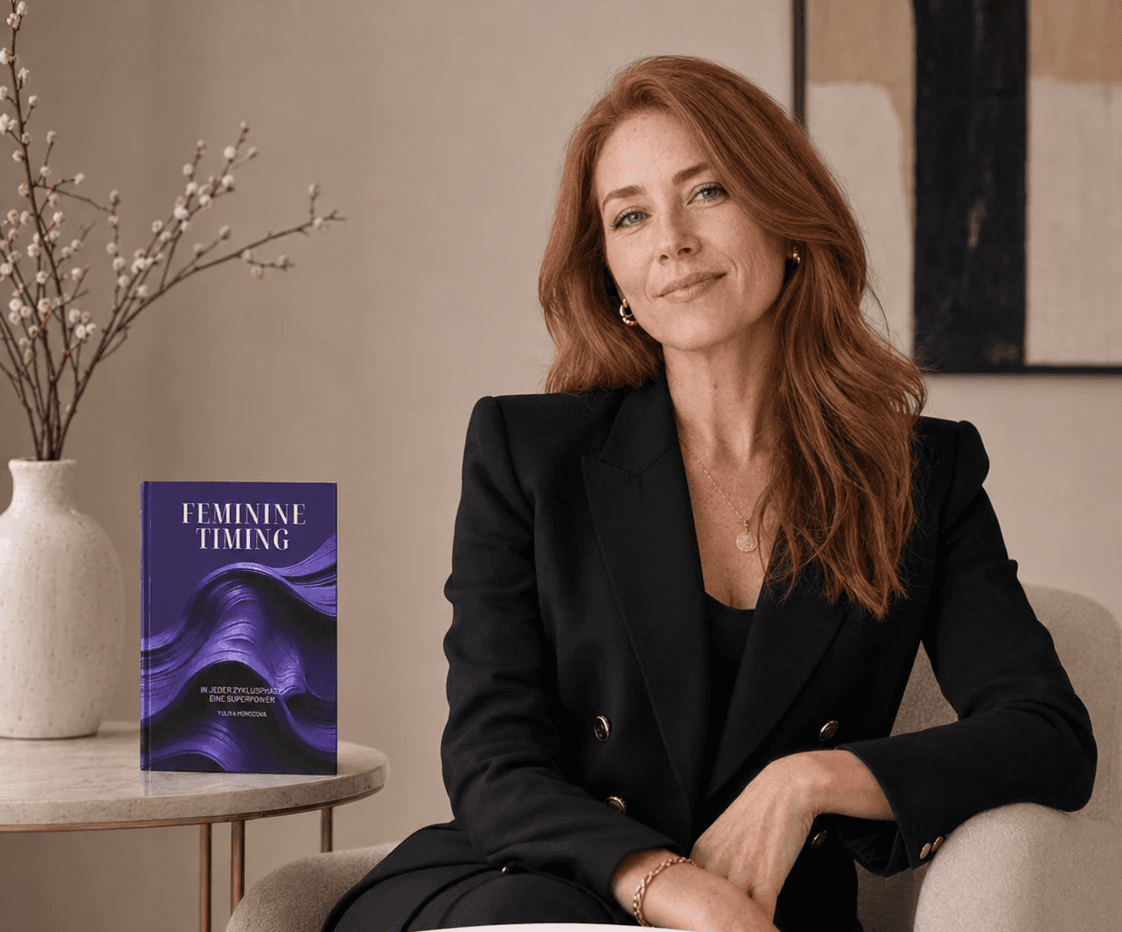 Testimonial-Grafik für das Zyklus Buch Feminine Timing mit dem Zitat: Feminine Timing hat meinem Monat Struktur gegeben. Clara, Creative Director.