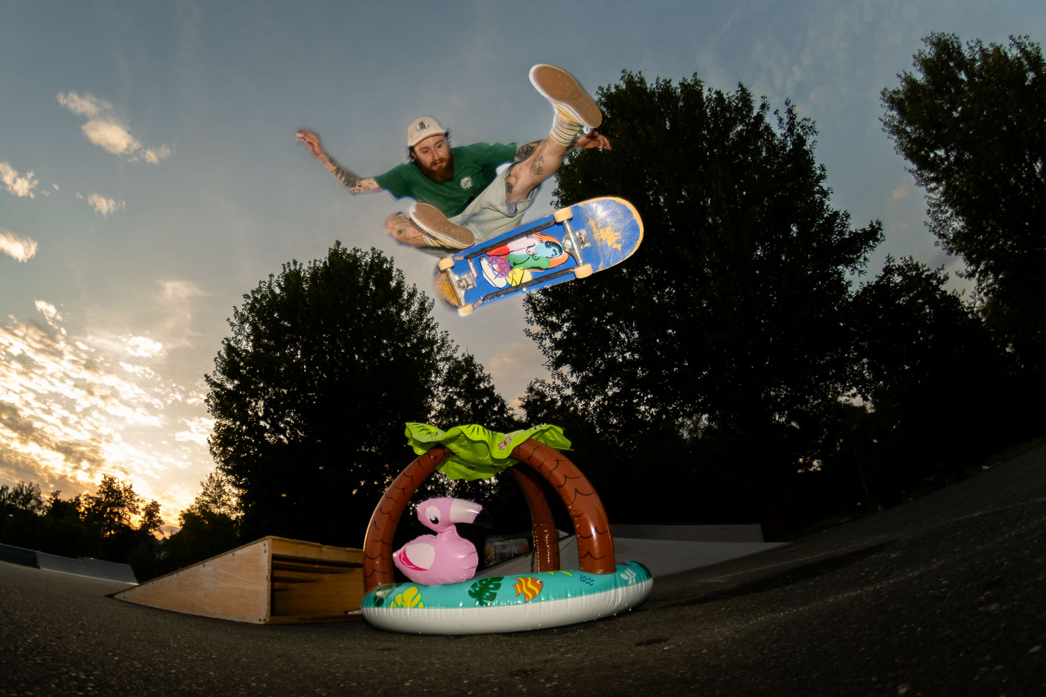 heel flip over a kids' pool