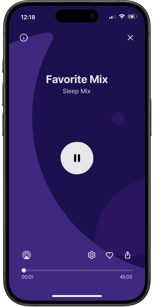 mockup of iphone showing the play screen for "favorite mix"