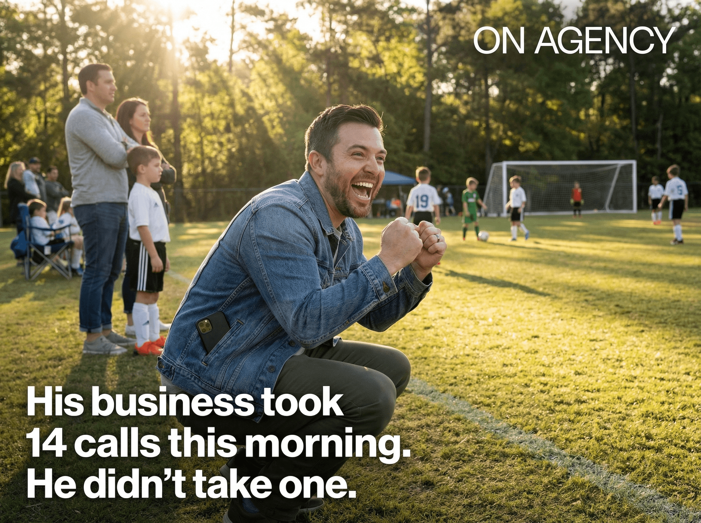 Happy father in soccer practice