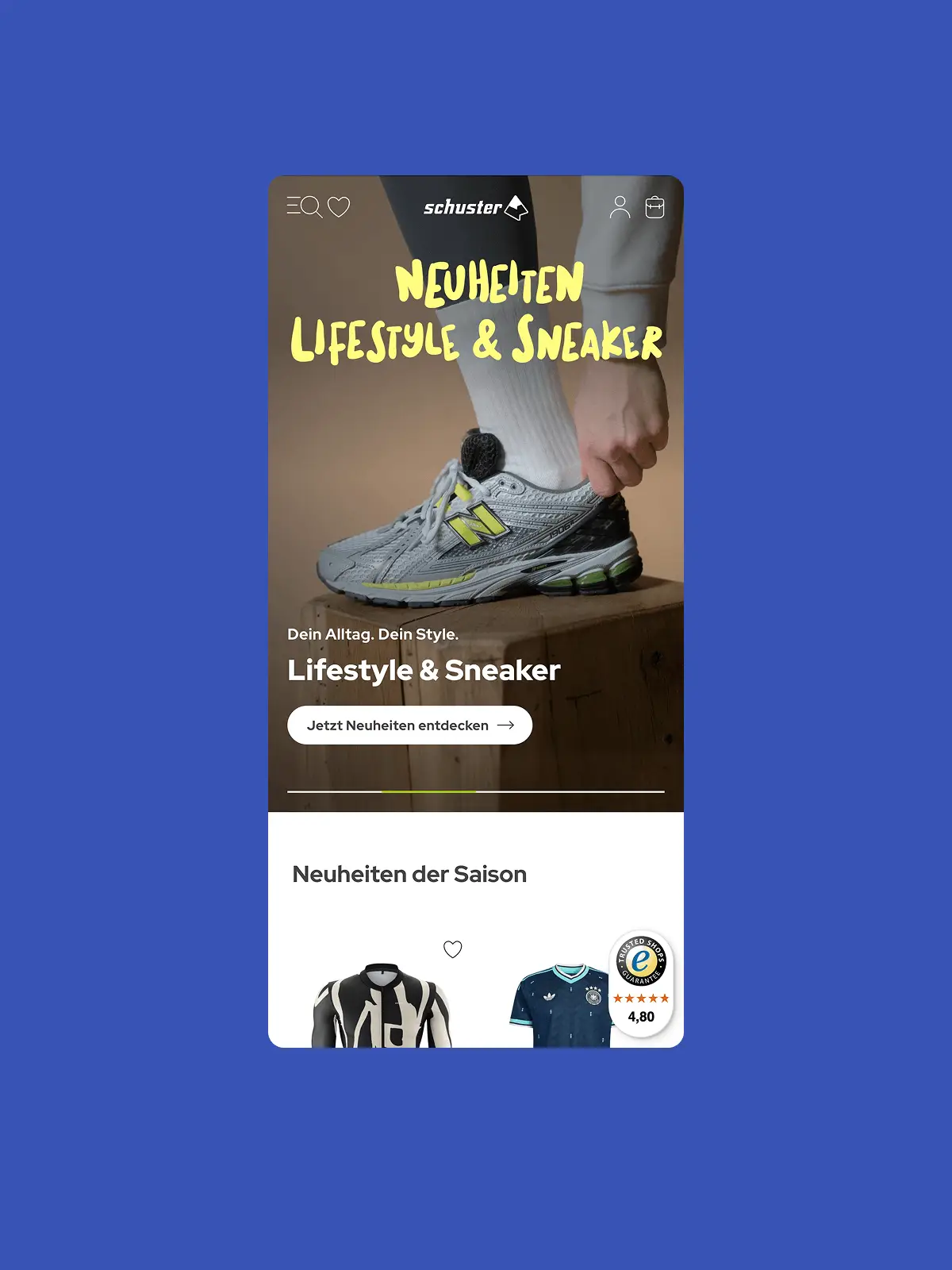 Screenshot der Shop Startseite unseres Kunden Sporthaus Schuster