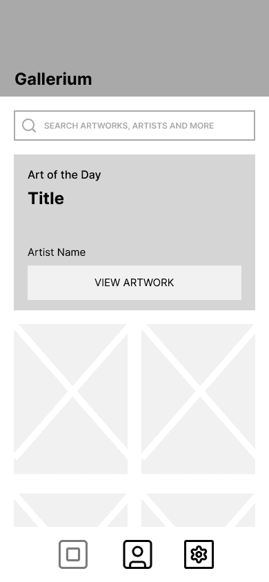 Gallerium landing page wireframe