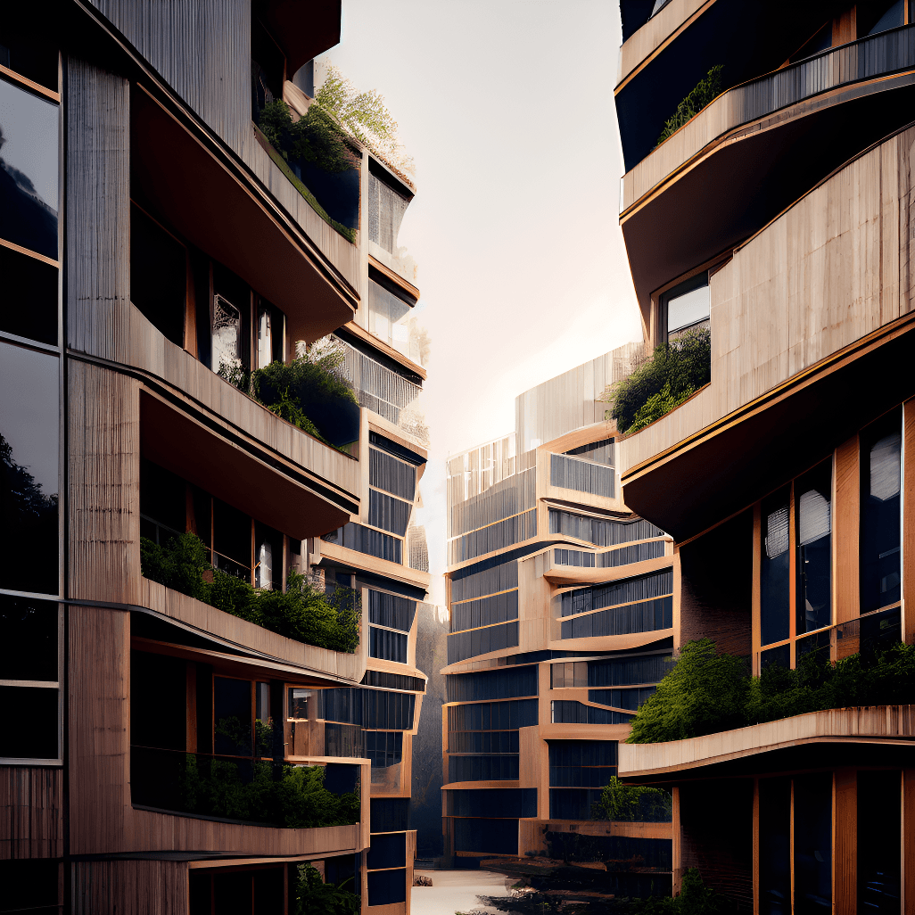 Modern curved apartment buildings