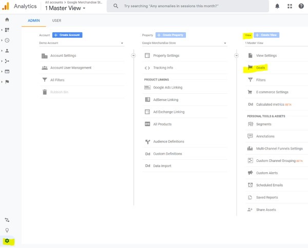 Creating a goal in google analytics