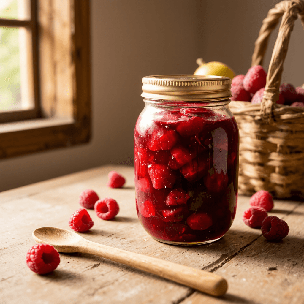 product photography of a jar of fruit preserve