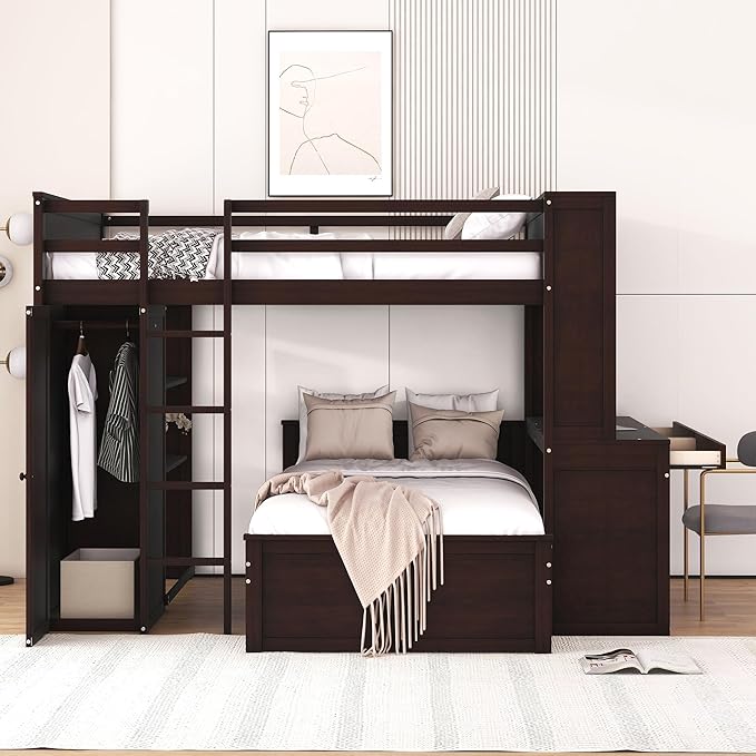 A perfect combination of sophistication and utility, the double bunk bed with desk fits any space.