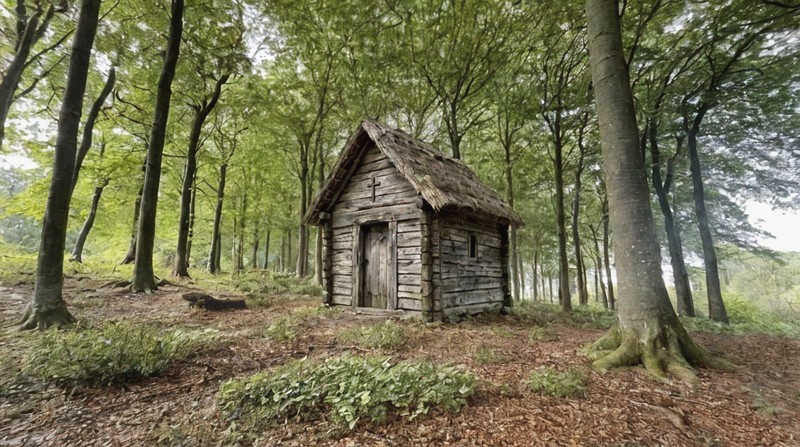 Sacred artwork by Faith and Verse. © Faith and Verse, 2026. All rights reserved. Hidden woodland chapel at Forest associated with the legend and cult of Saint Alena of Brussels.