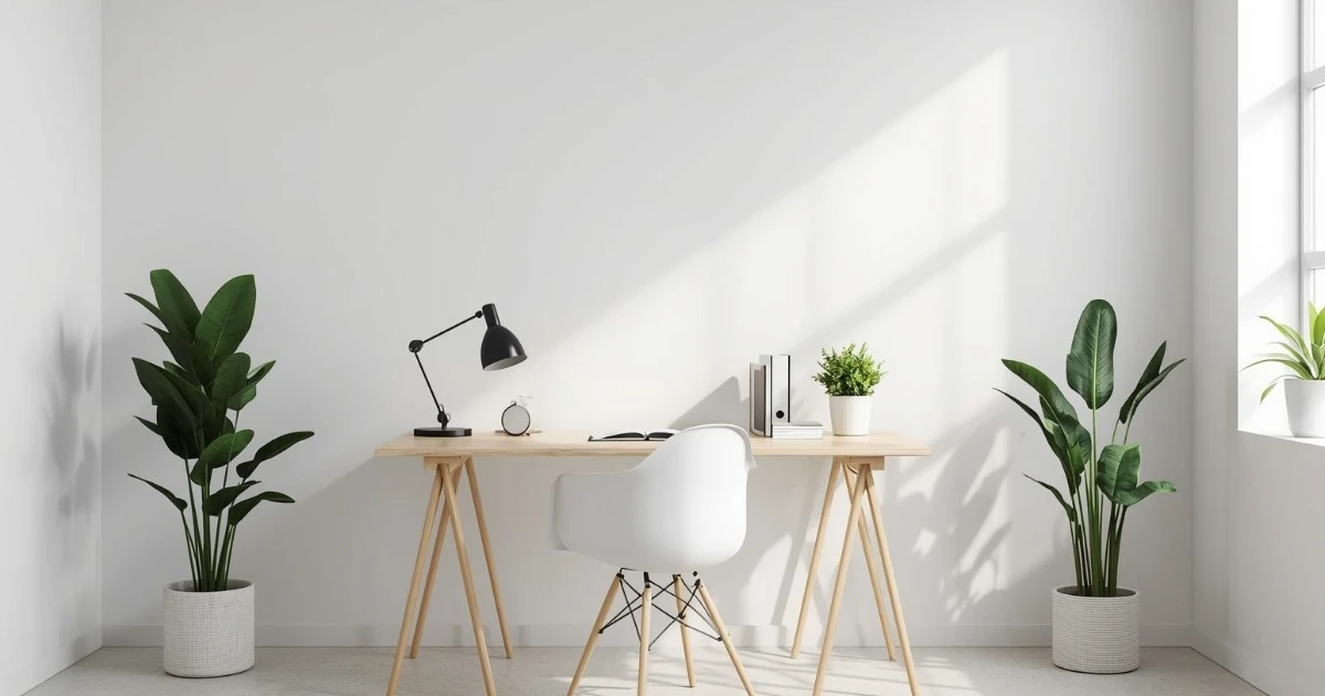 Minimalist home office desk representing efficient real estate business systems and time management.