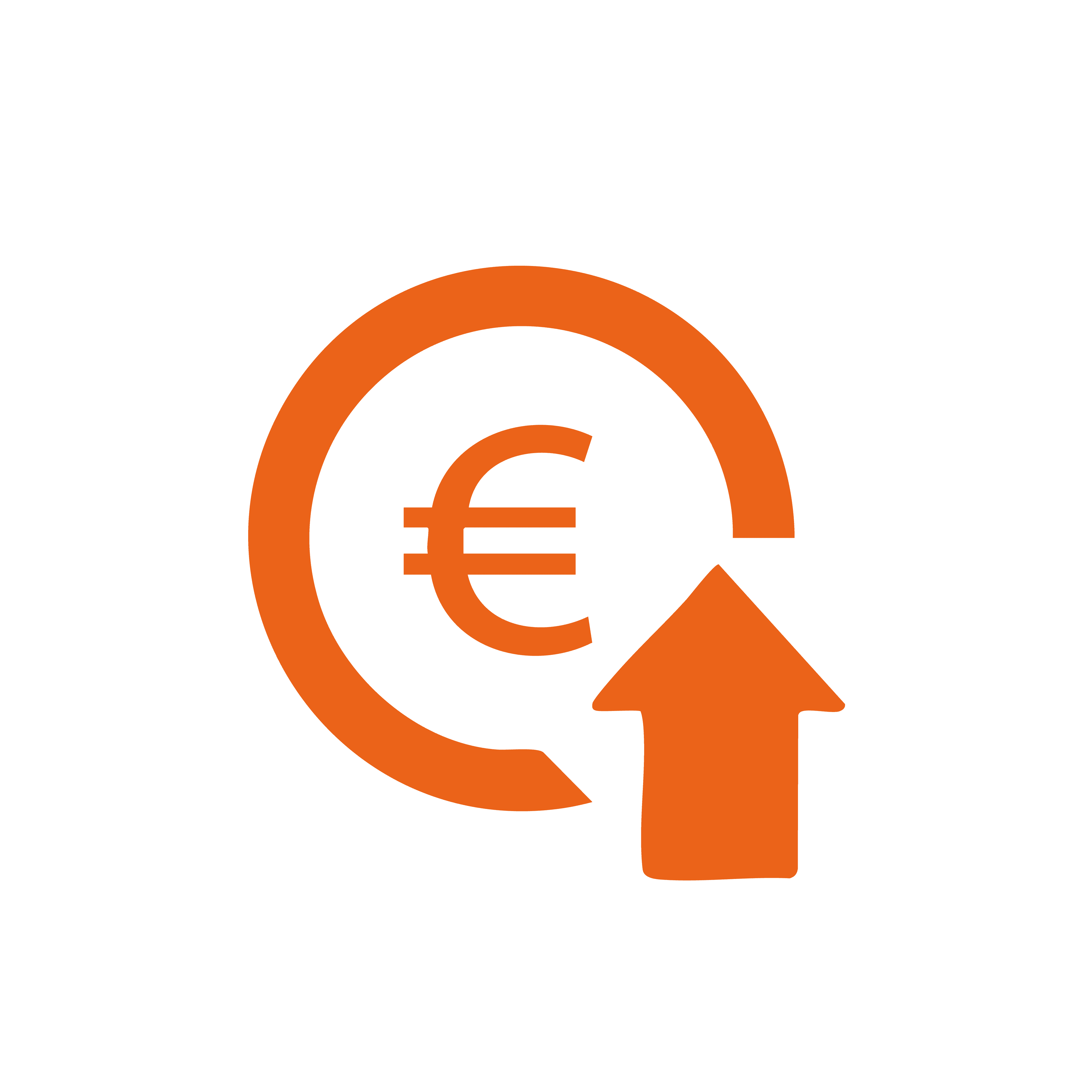 orange icon of money with an arrow pointing down