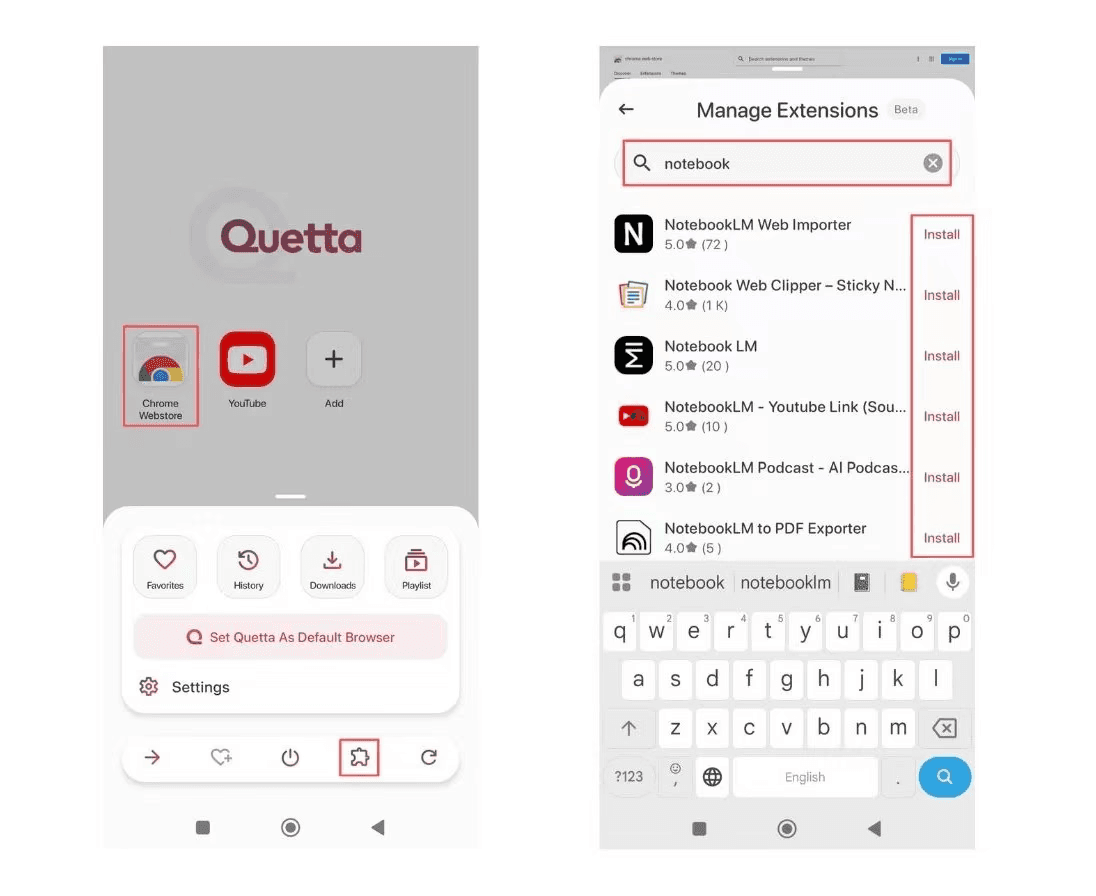 Steps to use extensions on Android