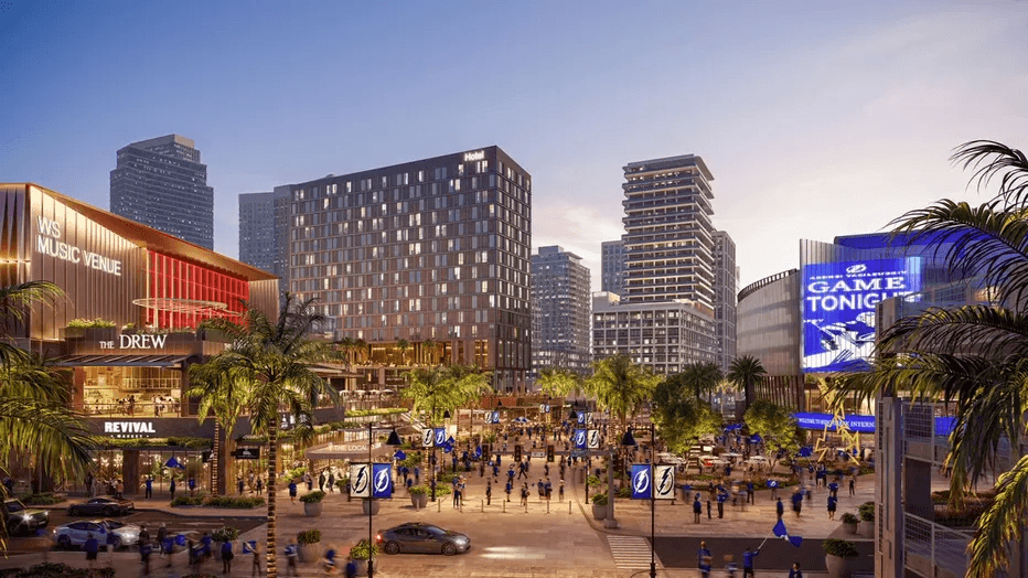 Rendering of Water Street entertainment district