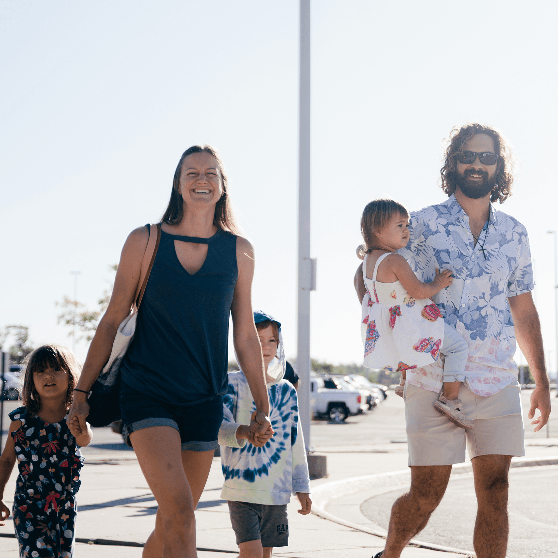 A family walking into church.