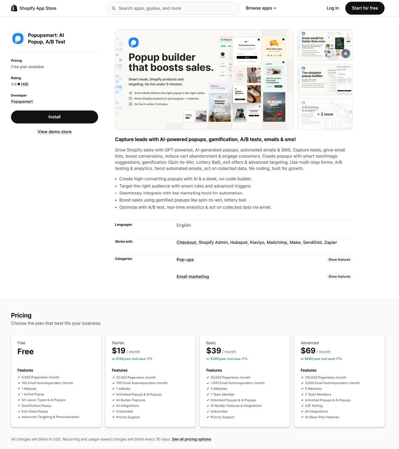 Popupsmart-shopify-pricing