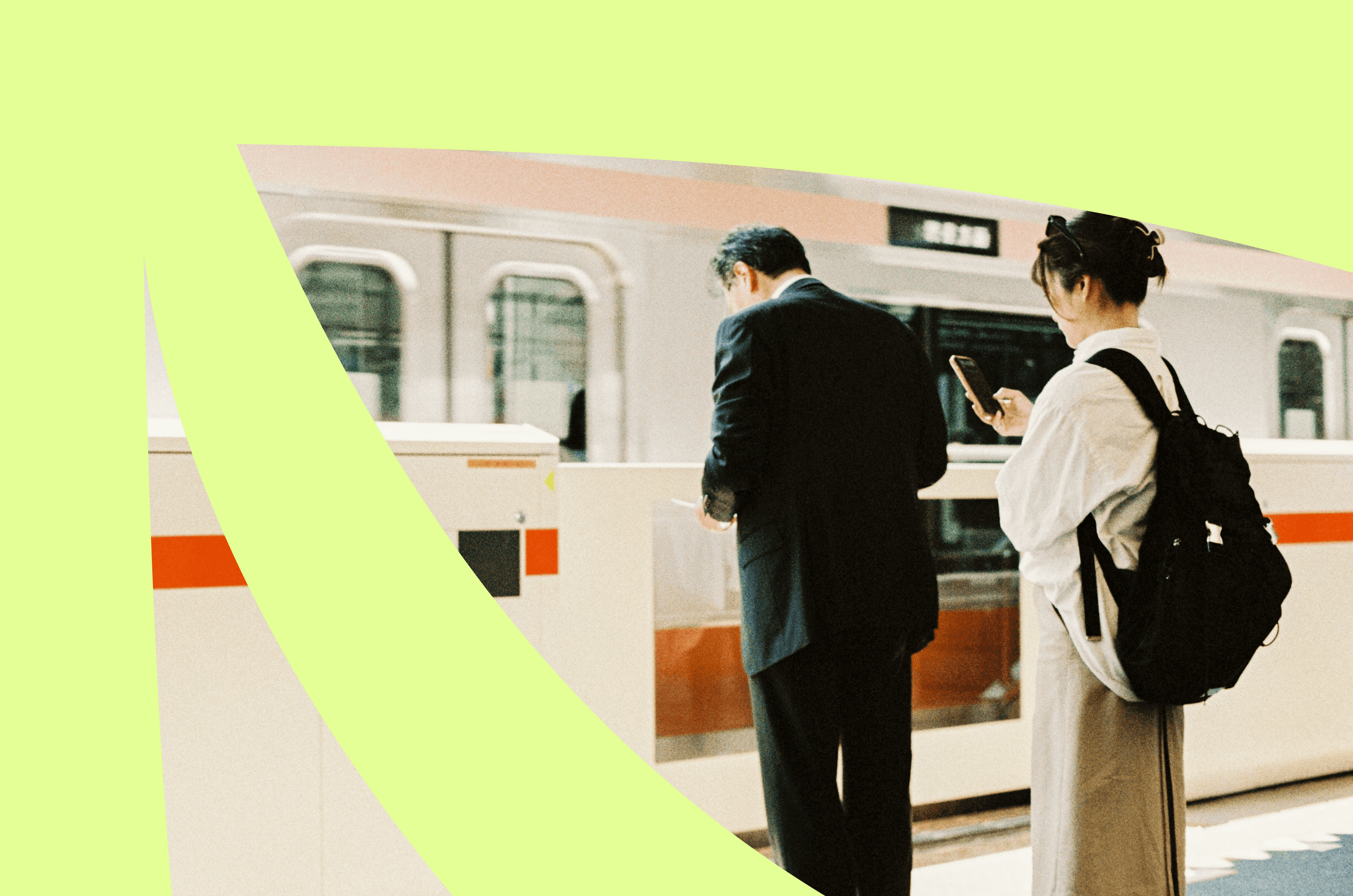 Commuters at a modern train station using mobile technology, symbolizing always‑on founder‑led allbound sales motions and B2B pipeline growth in 2026