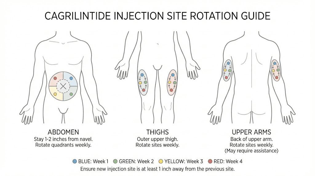 Cagrilintide injection site rotation guide for managing side effects