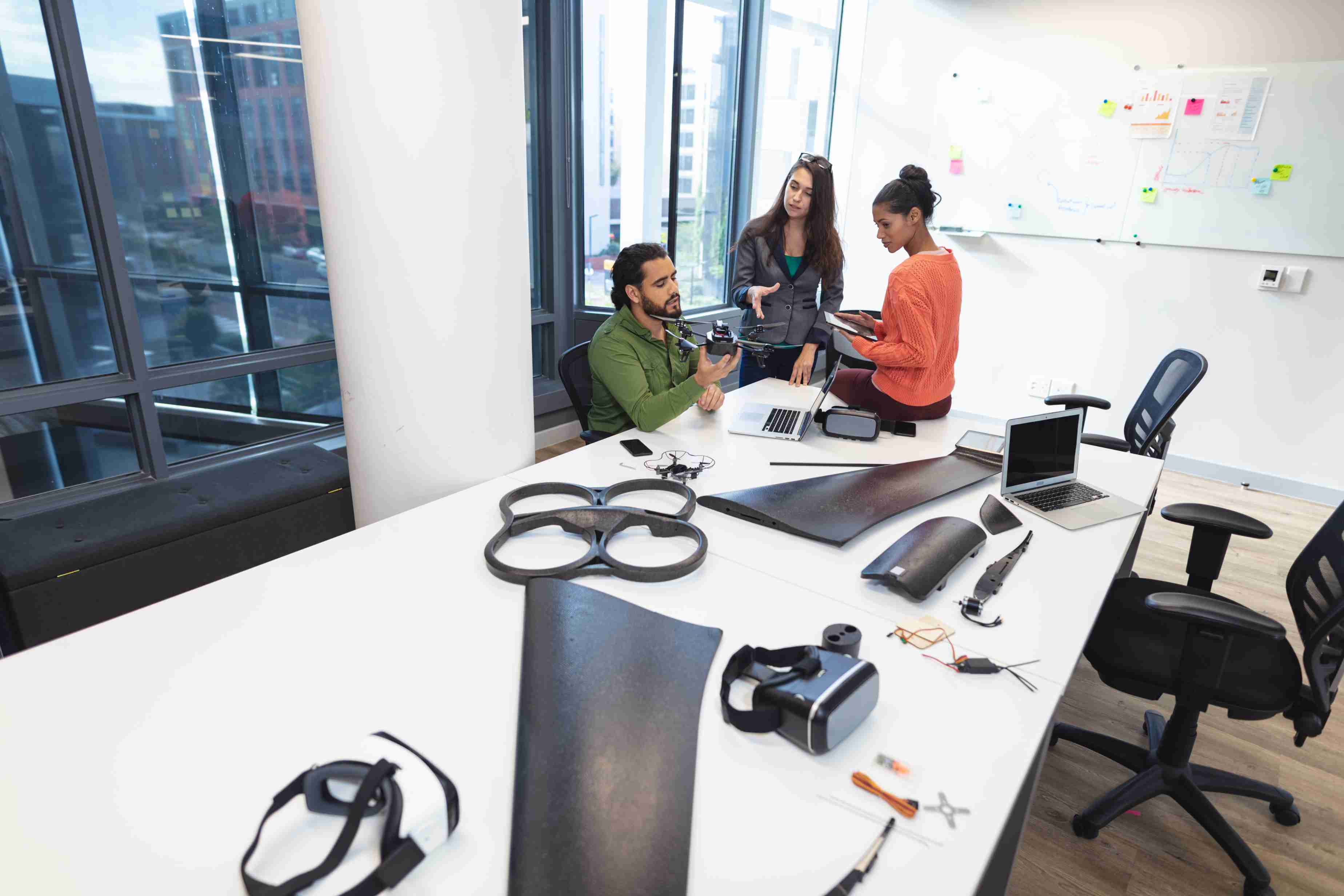 a group of colleagues working on an augmented reality aviation project