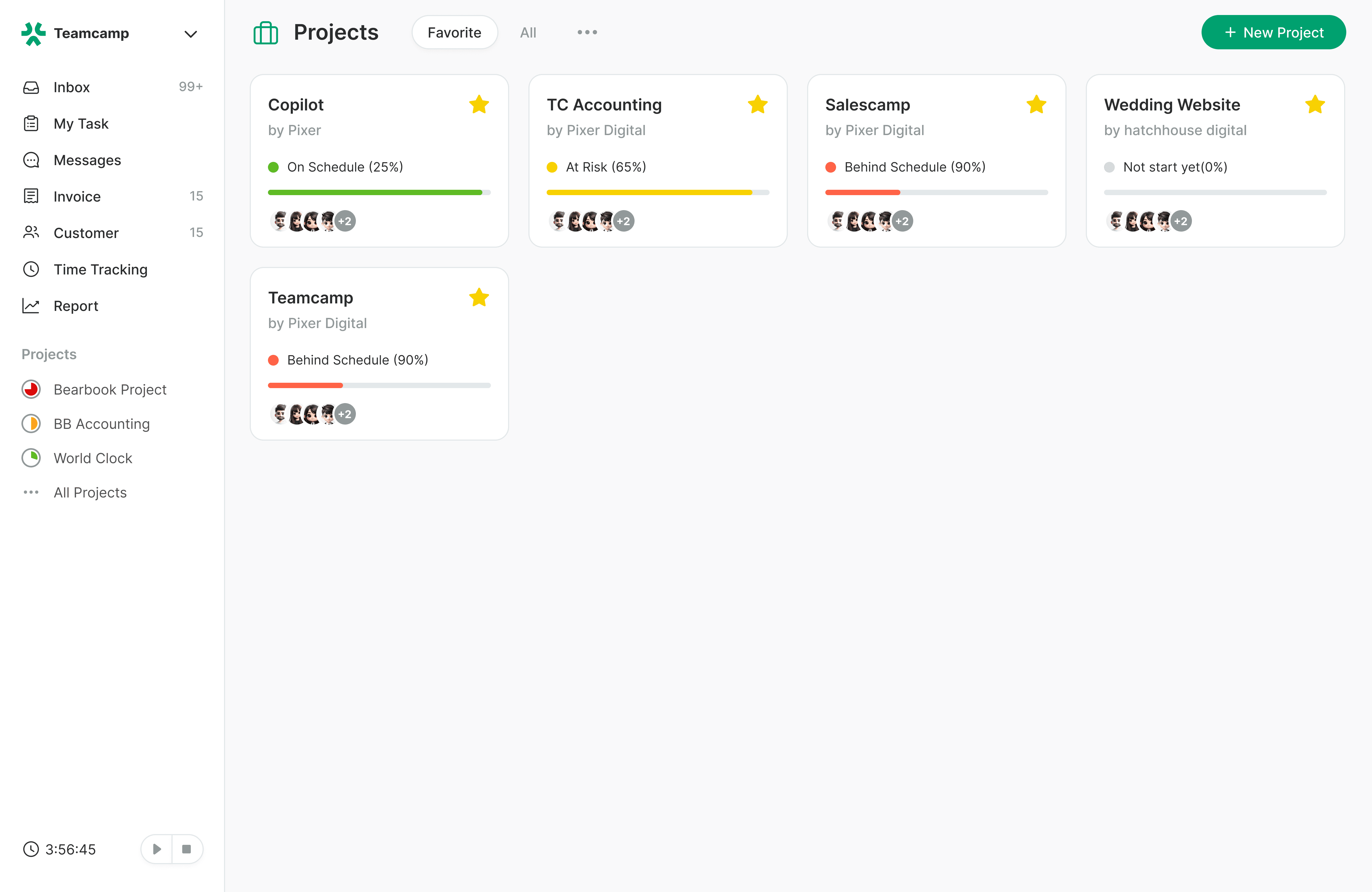 Teamcamp project management dashboard interface.