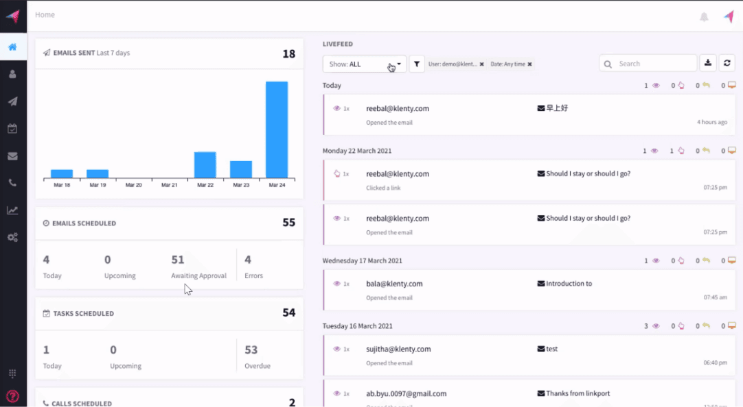 Klenty scheduling and automation