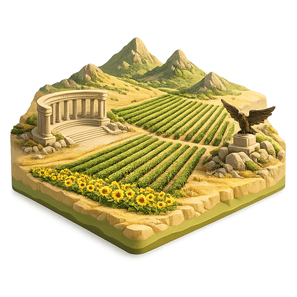 Artistic illustration of the Stavropol Krai wine region.