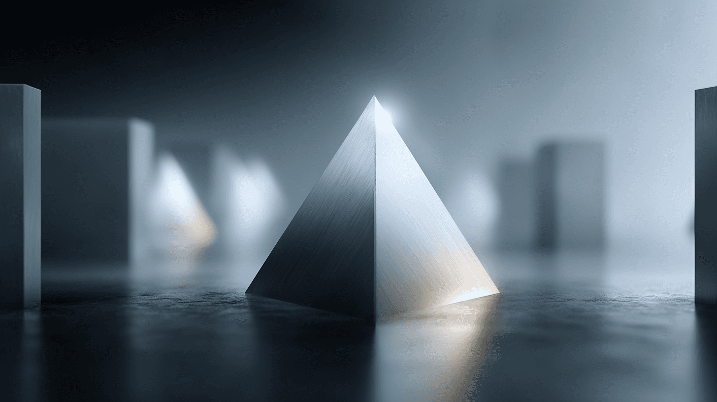 clean abstract visualization of clarity, a single sharp geometric shape standing apart from blurred shapes, strong focal point, visual metaphor for differentiation and focus, minimal design
