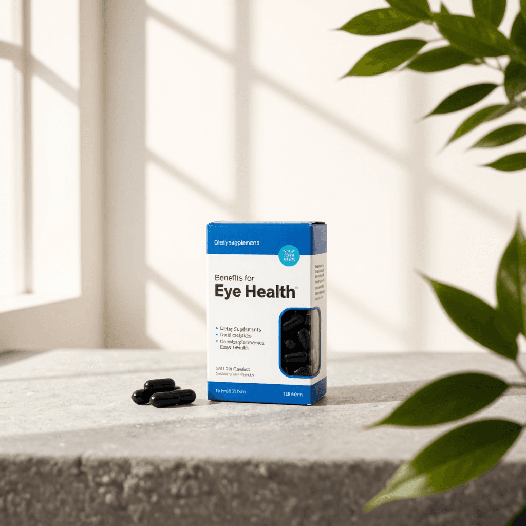 product photography of a box of dietary supplements for eye health