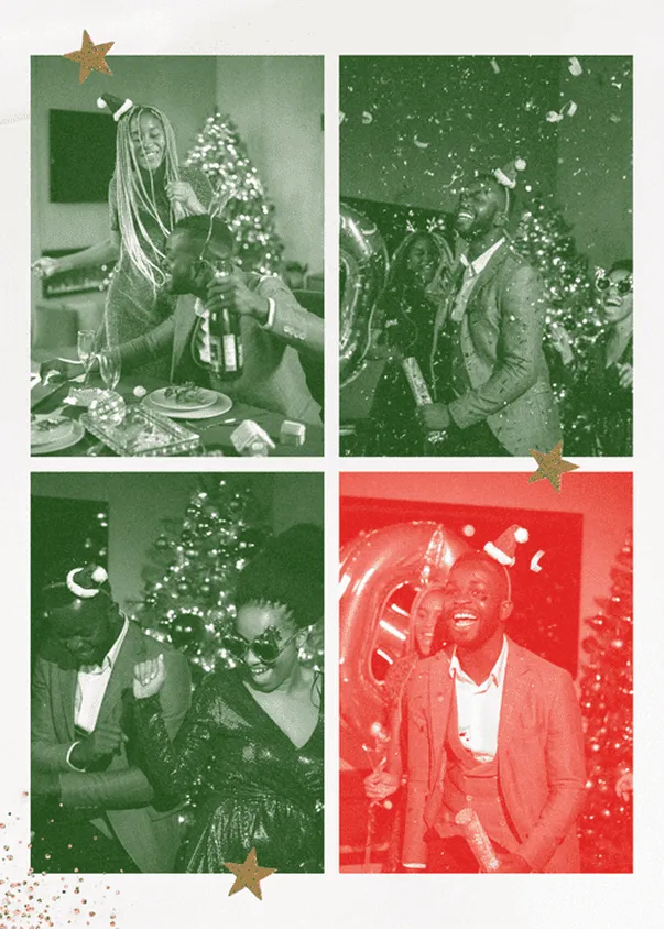 2026 New Year's card template with a couple photo, large year numerals, and 'happy new year' cursive text