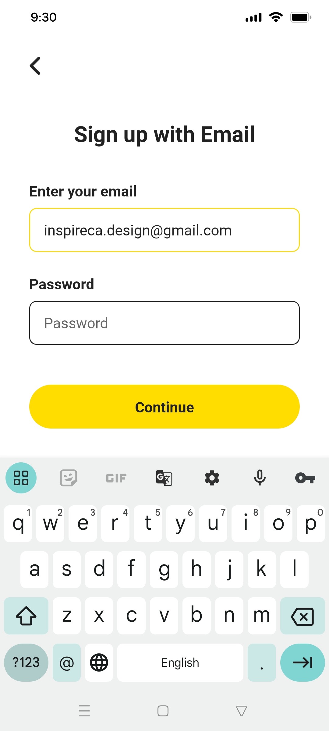 Buy me a coffee Signup with email 4 screen