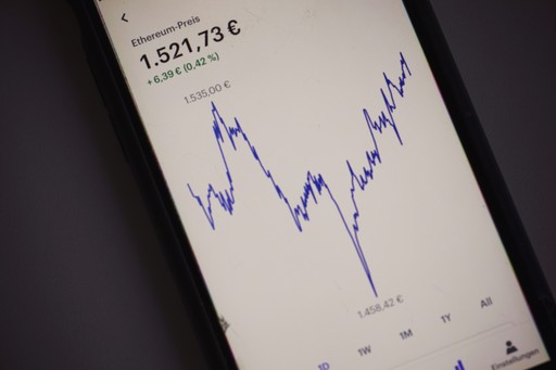 black android smartphone displaying a chart, illustrating a bank account