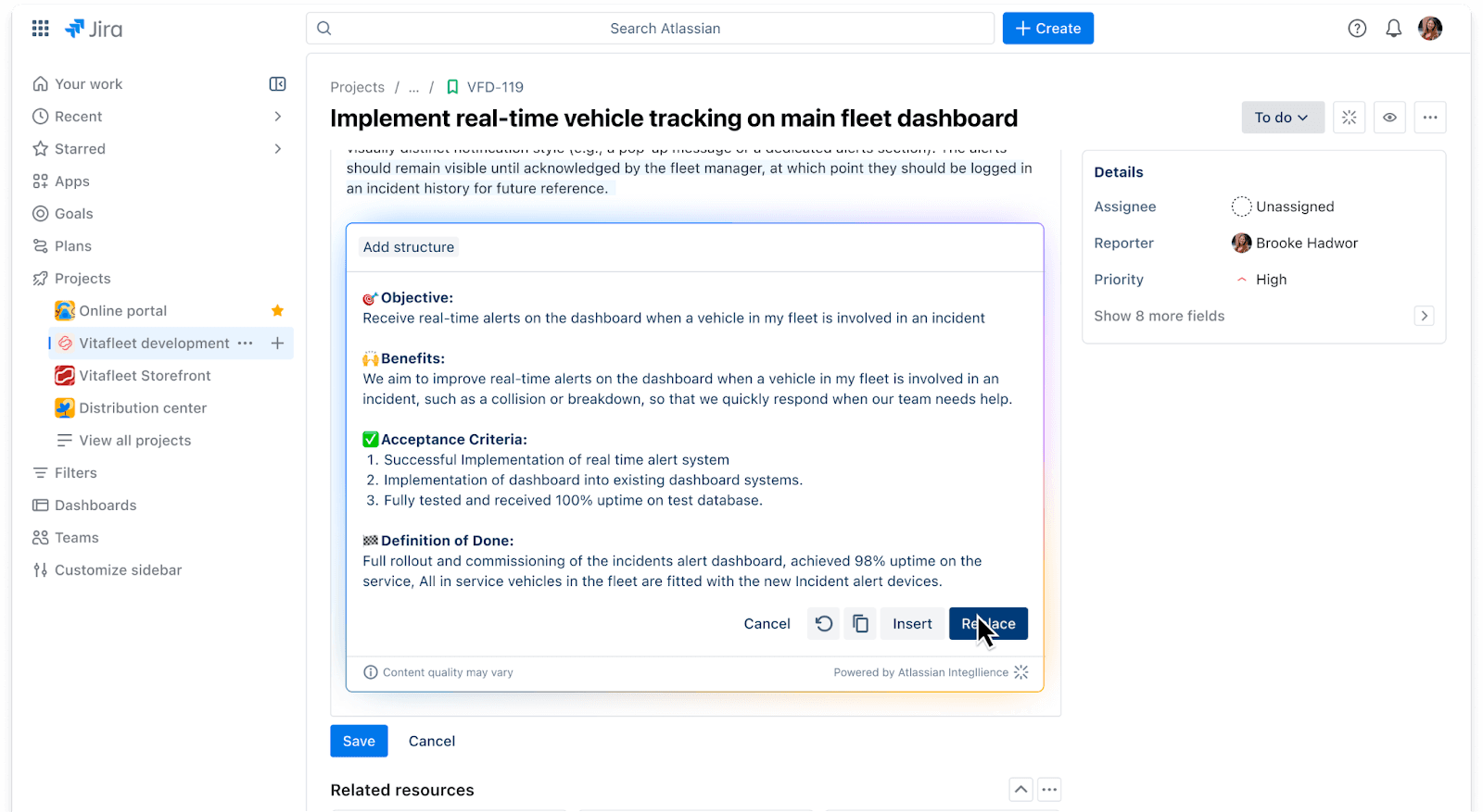 Improve the clarity of information by using Atlassian Intelligence in Jira