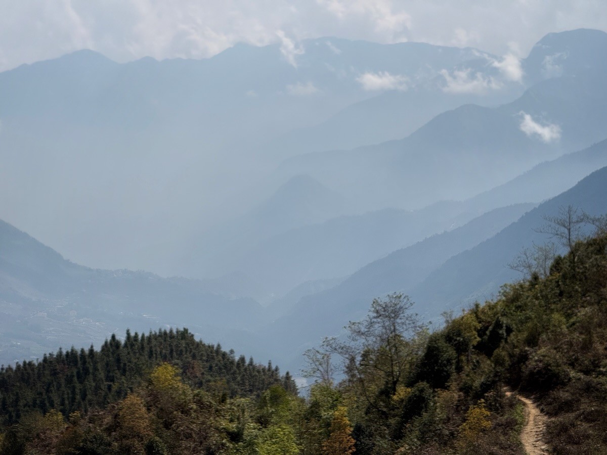 Mountain views from the Fansipan trekking route overlooking the valleys around Sapa