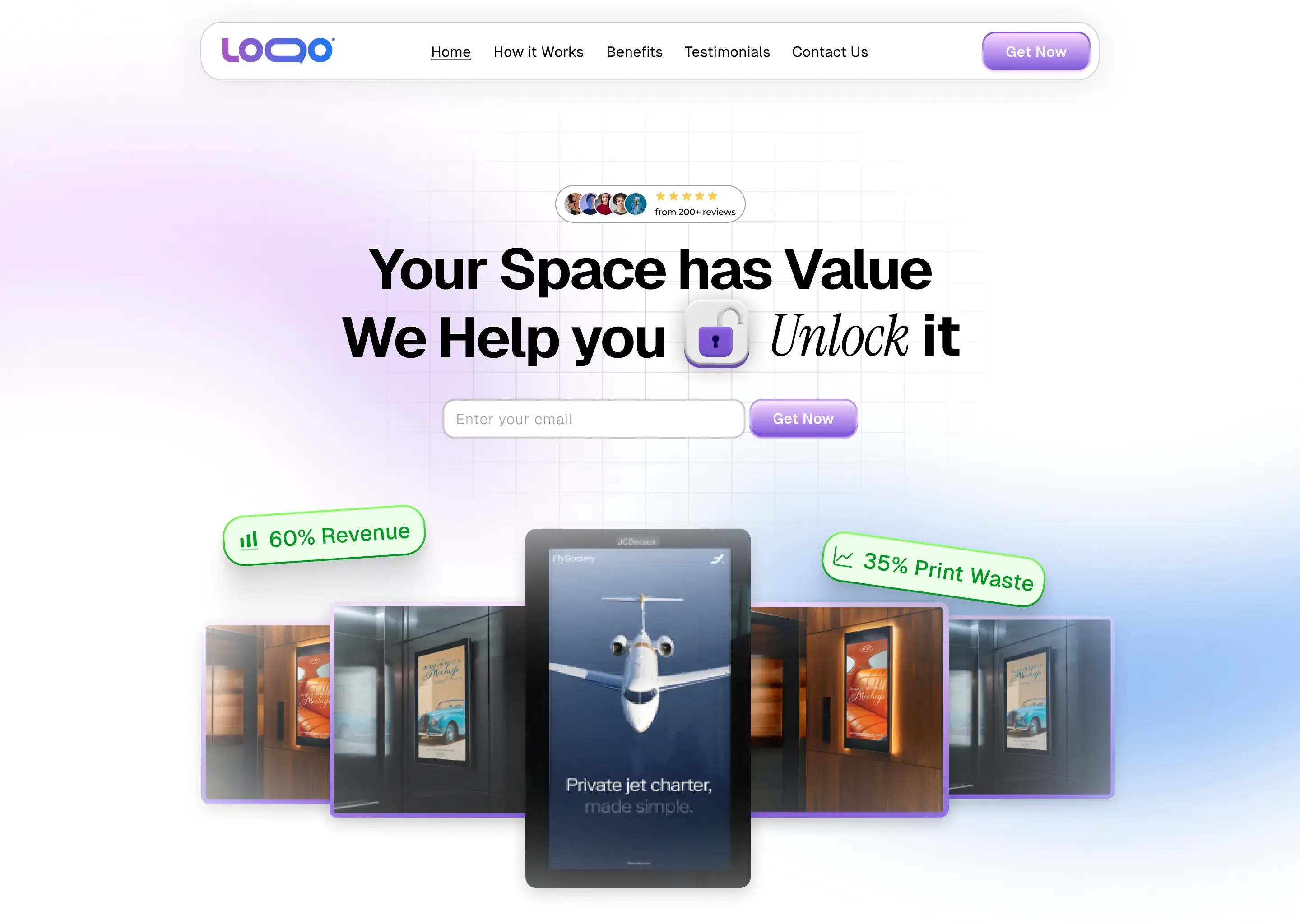 ExtraTravel website homepage. Headline: Your Space has Value. We Help you Unlock it. Images show increased revenue and reduced waste from using their service.
