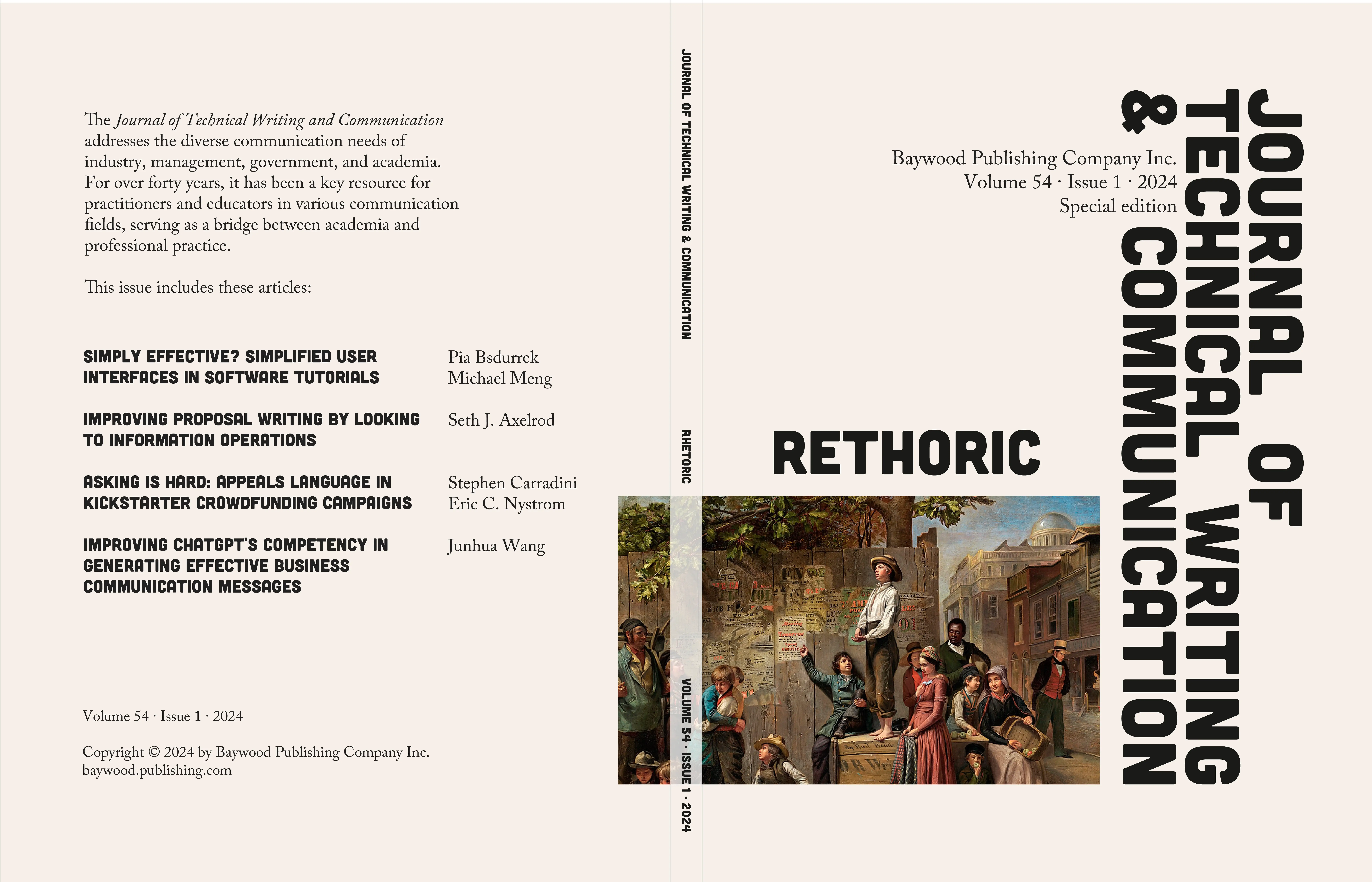 omslag for Journal of techincal writing and communication, spesical edition om rethoric