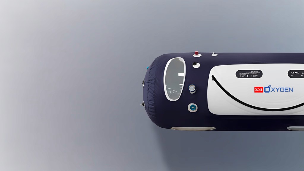 S80-15 X4Oxygen Hyperbaric oxygen chamber on gray background.