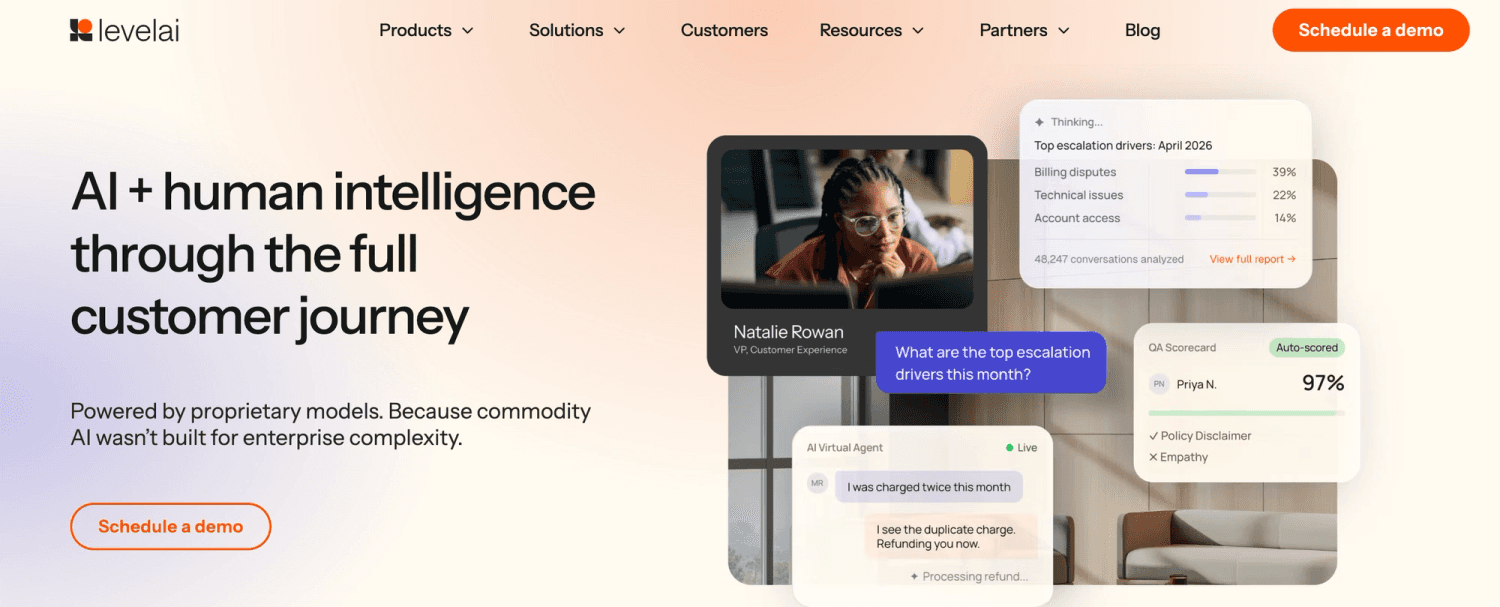 Level AI homepage: Next Level AI for Customer Experience Intelligence
