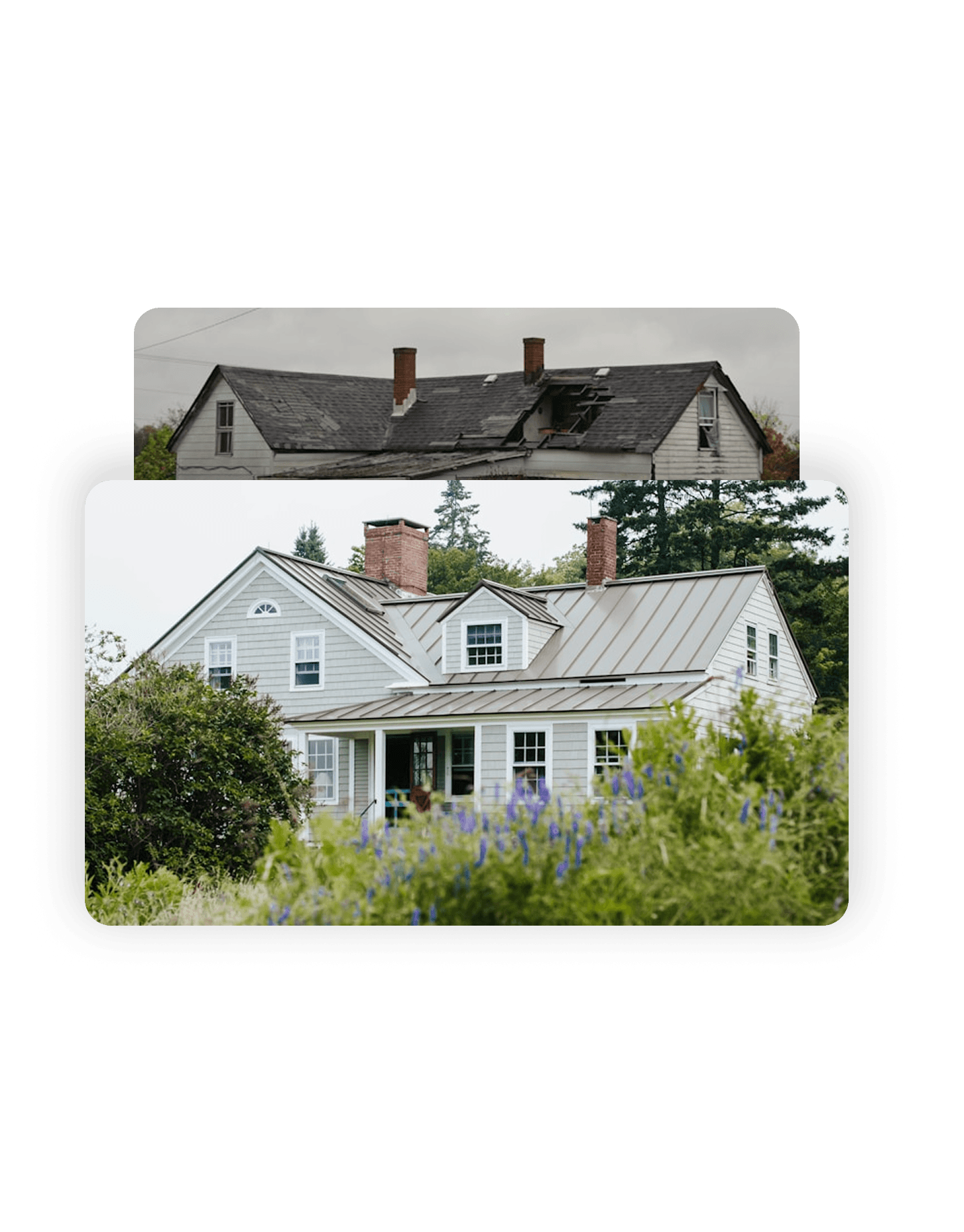 Two images of a house that show the Before it was fixed and the After of the fix and ready to be flipped.