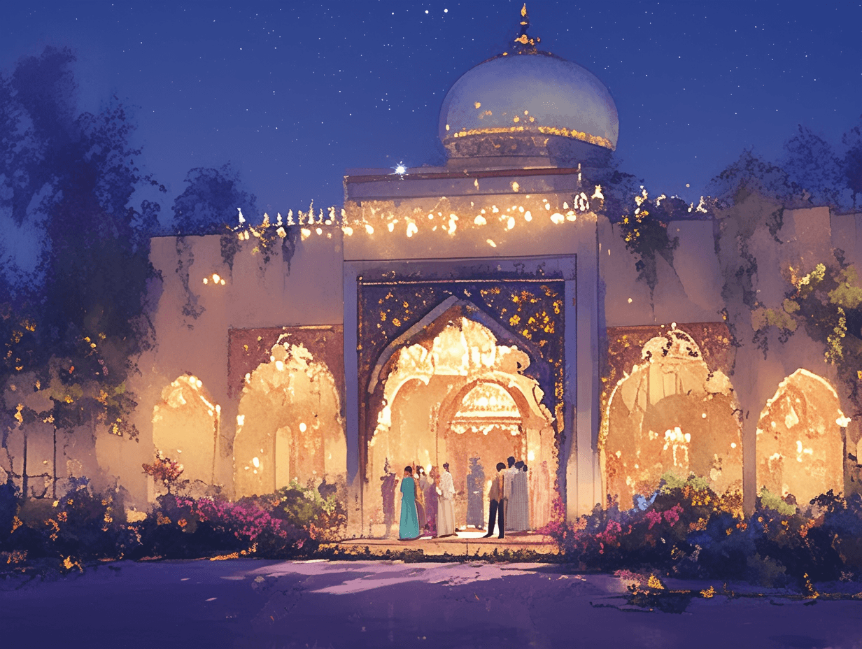 A serene outdoor wedding setup with white chairs arranged on green grass under a canopy of trees.