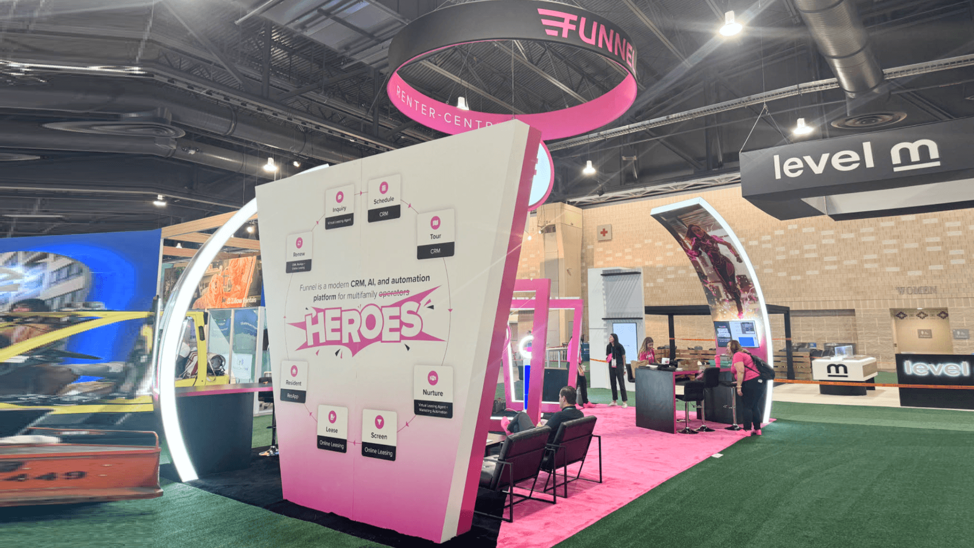 Concessions and theater operations booth at Caesars Palace Las Vegas set with product wall and compact meeting area for cinema business discussions