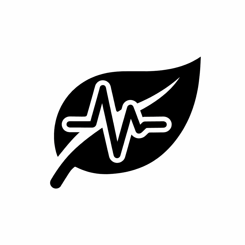 Leaf with heartbeat symbol over it