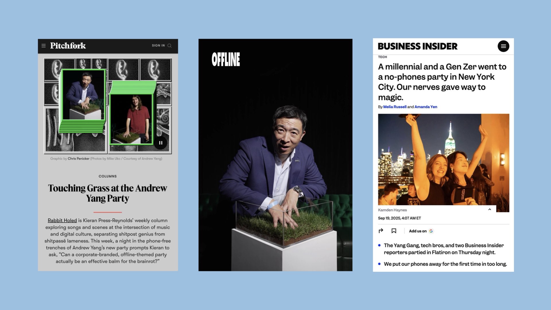 Press coverage and portraits from OFFLINE's Touch Grass installation.
