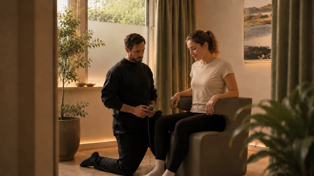 Heller Empfangs- und Wartebereich der Physiotherapie-Privatpraxis TherapieRaum in München