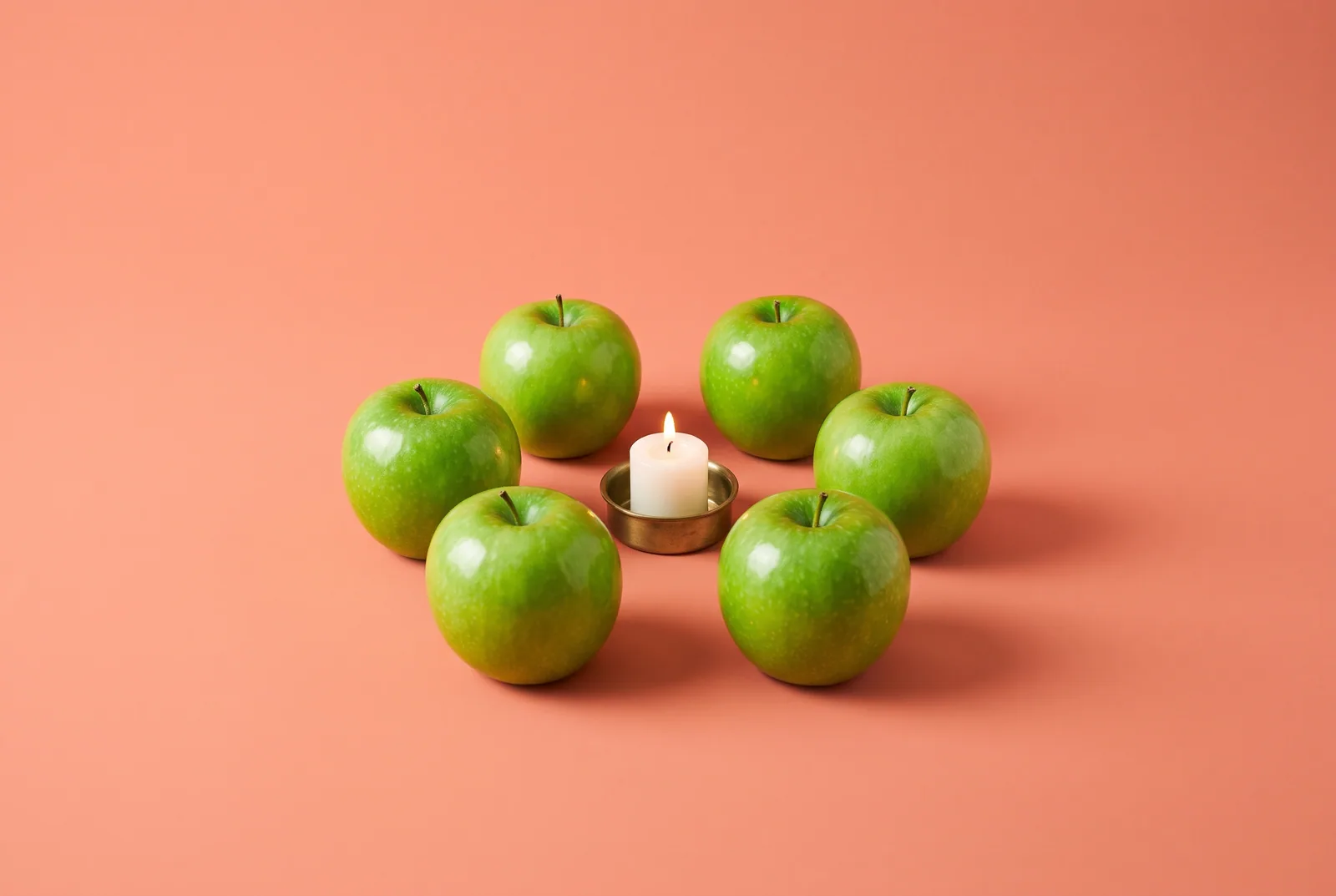 Six green apples in a circle around a lit candle, group support beyond a Christian app to quit porn