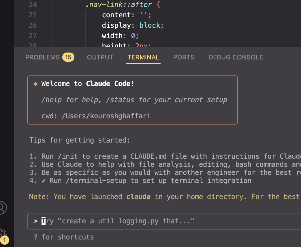 Ein Screenshot von Claude Code, das im Terminal geöffnet wird.