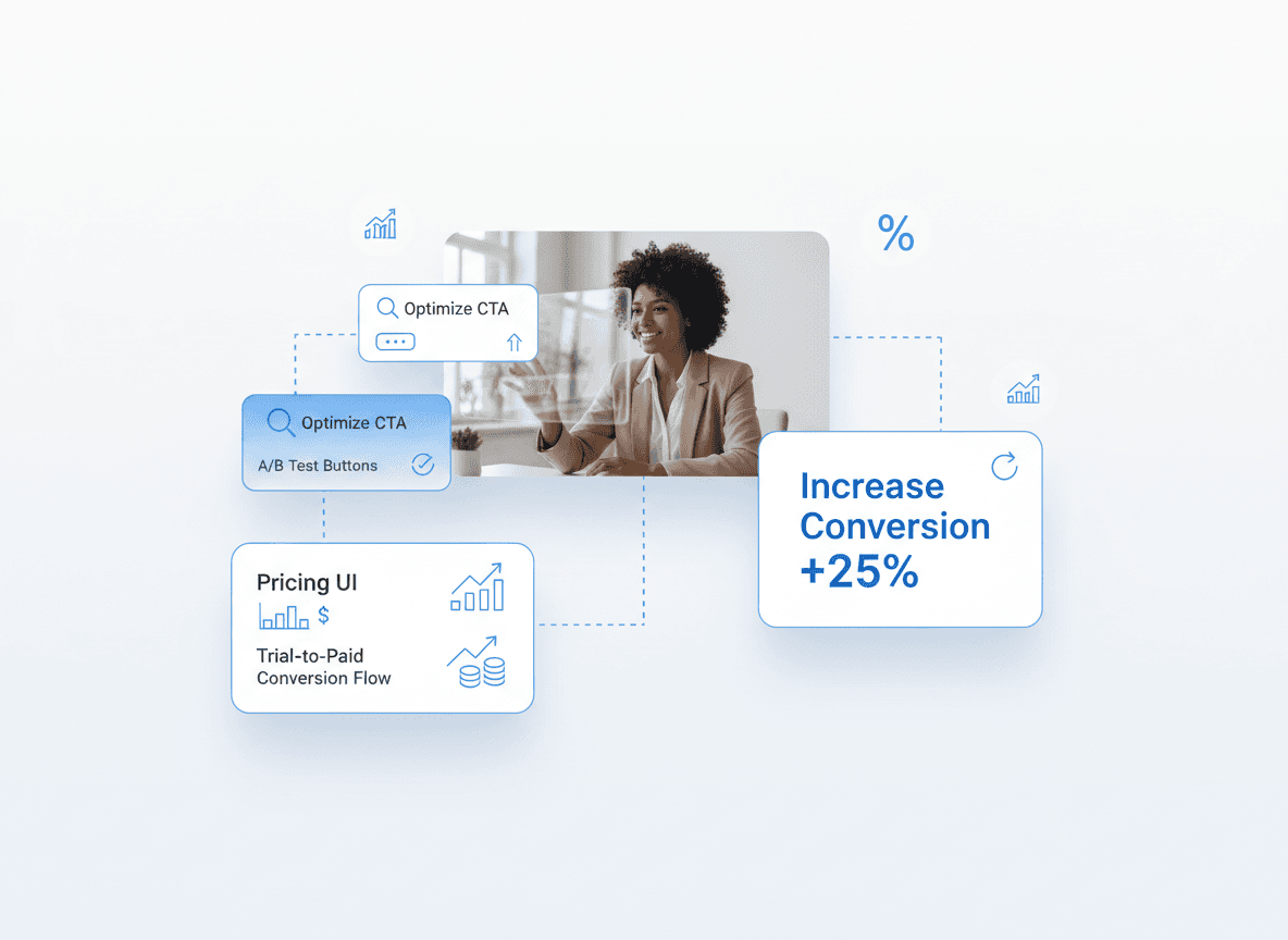 Conversion-focused SaaS UI design optimizing call-to-action, pricing flow, and trial-to-paid user conversion rate