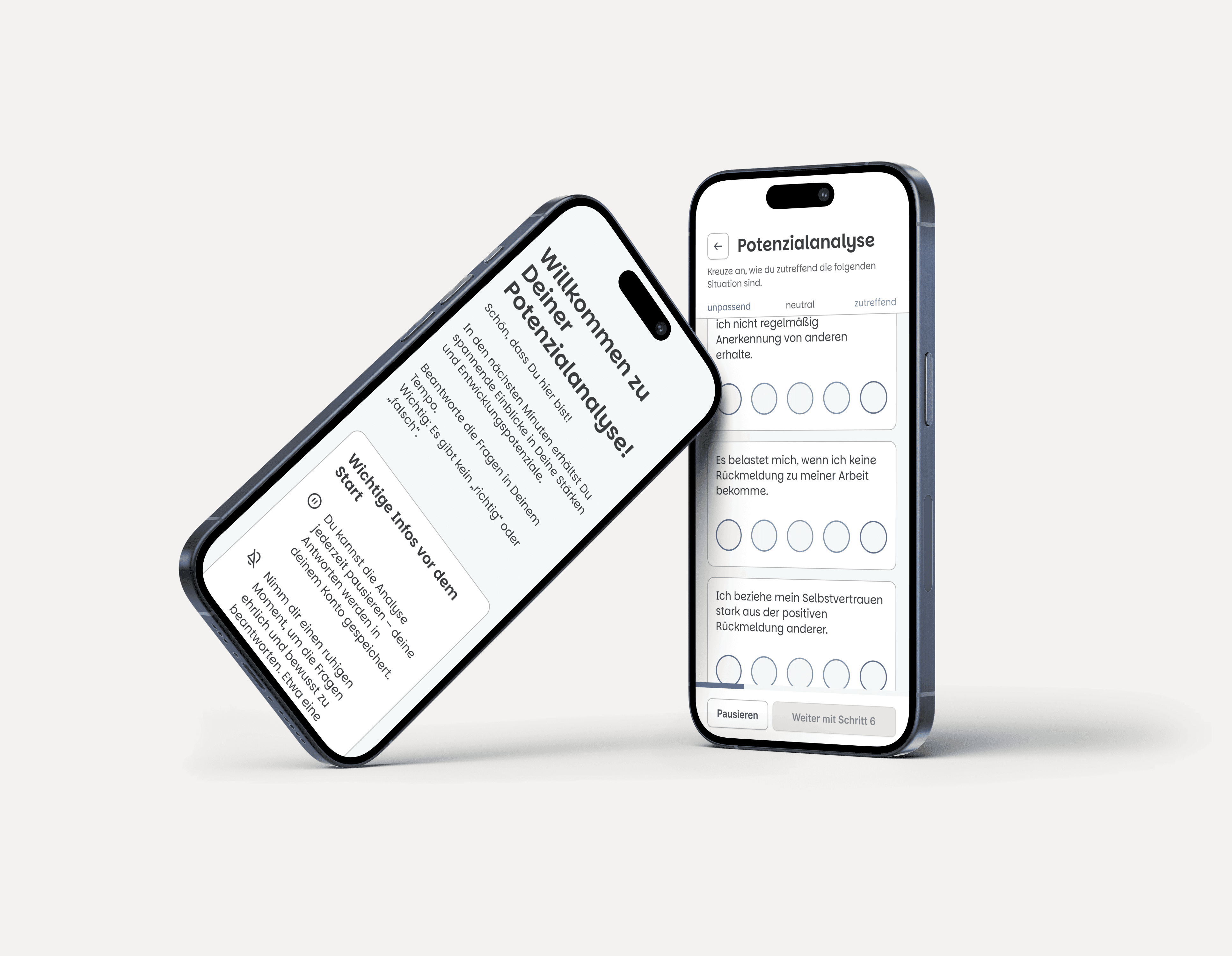 Smartphones zeigen den Einstieg in den Analysebogen.