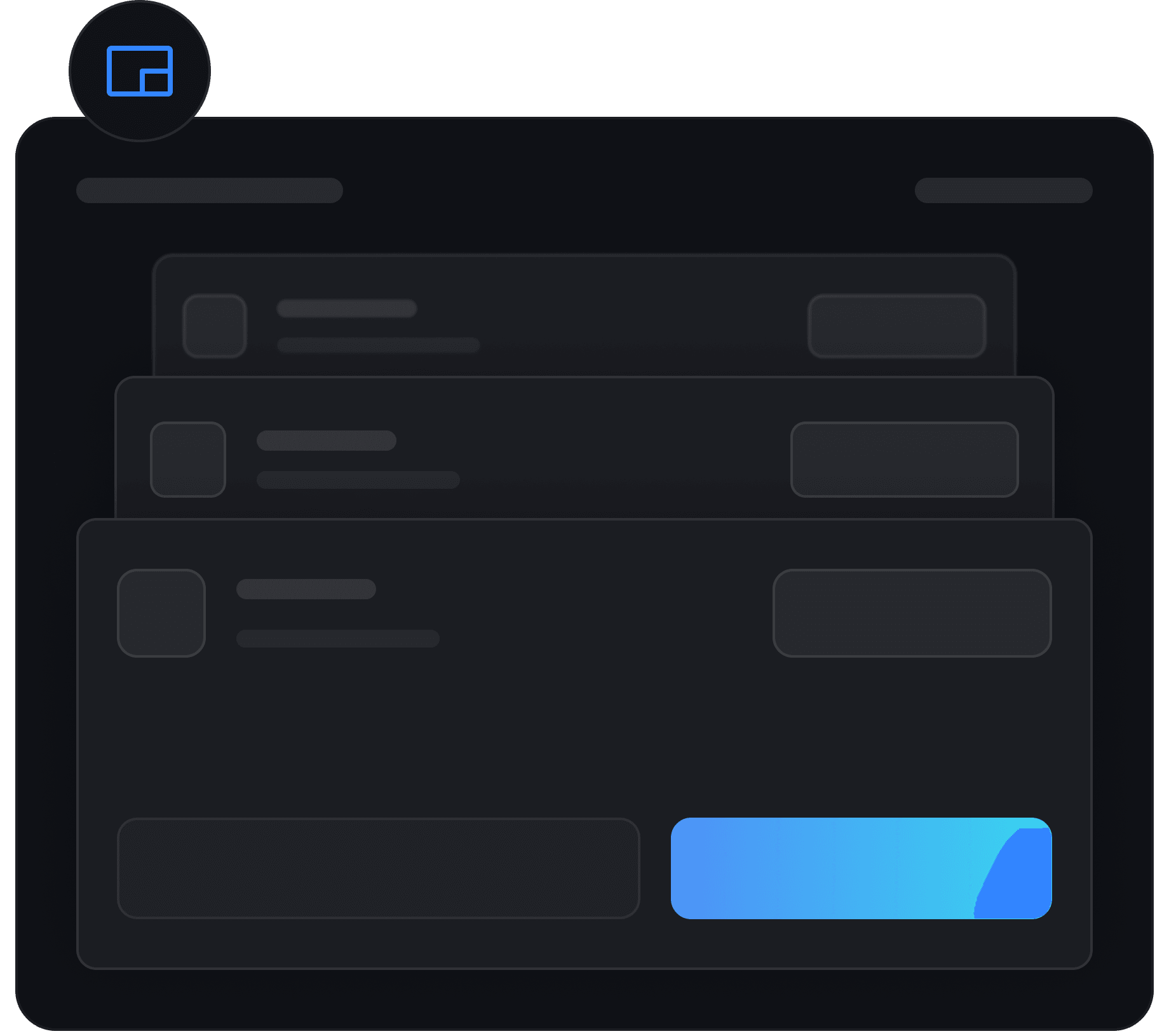 Layered dashboard UI dark mode workflow interface design