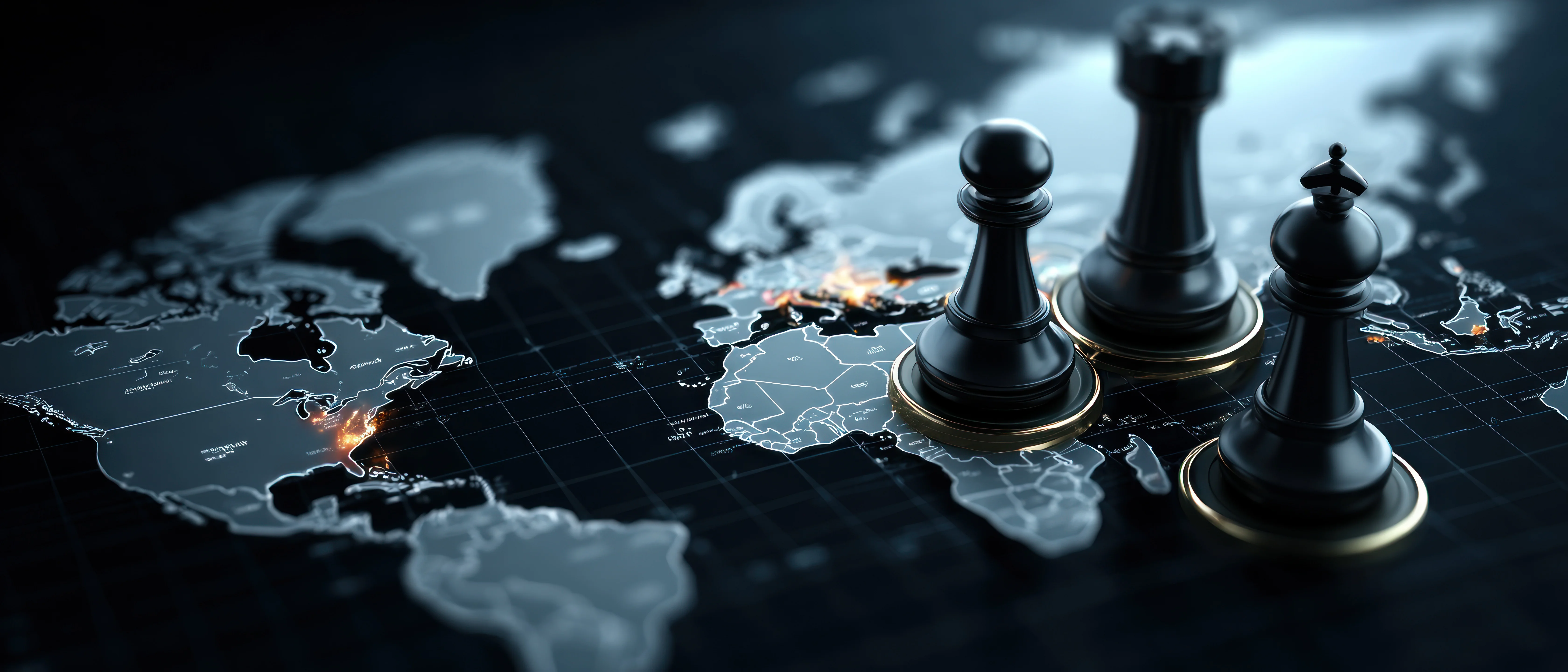 Global strategy, chess pieces on world map