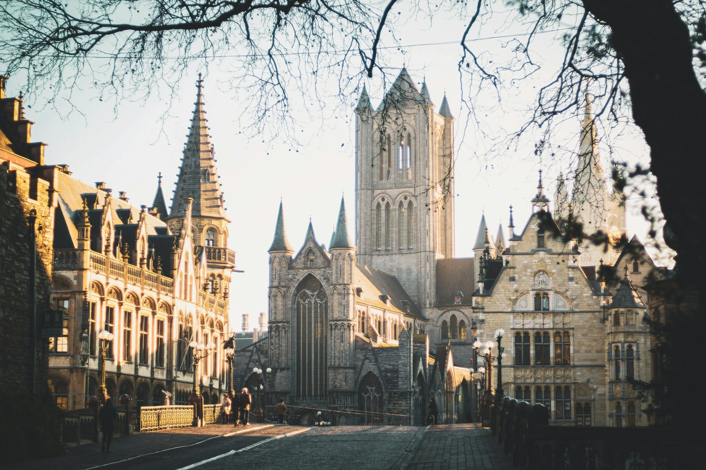Image of Sint Michielsbrug in Ghent, looking at the Sint Niklaas church