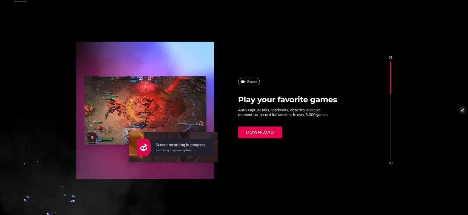 Section Crop from Outplayed Landing Page Showing a Snippet of Program UI with Short How it Works Explanation