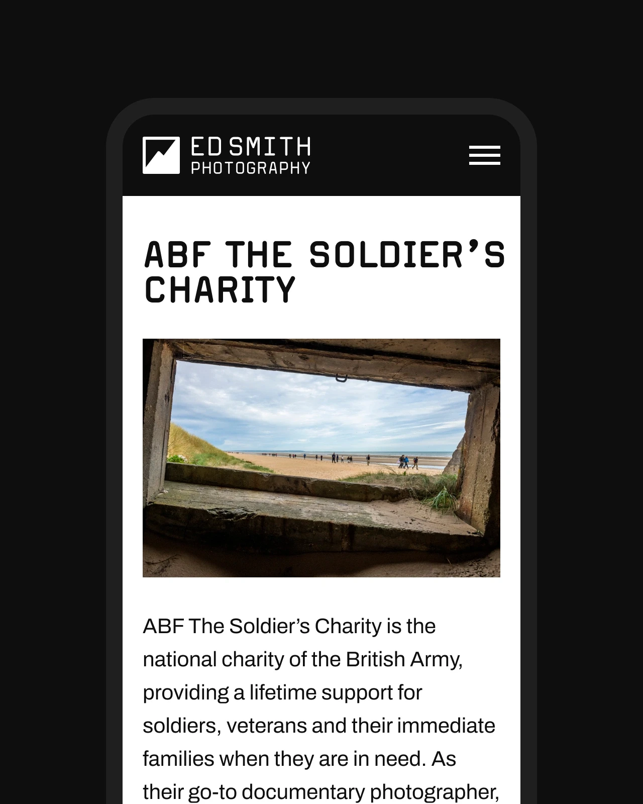 Screenshot of Ed Smith's website on a mobile phone